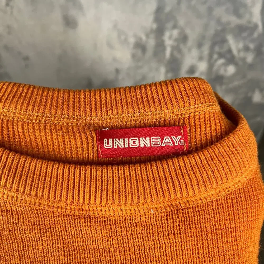Vintage Men's 90's‎ Y2K Orange Union Bay Pullover Crewneck Knit Sweater Baggy L